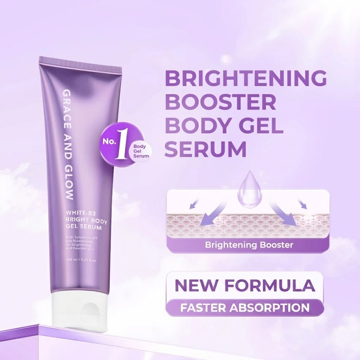 2Pcs Grace & Glow White-B3 Body Gel Serum Brightening Whitening Booster