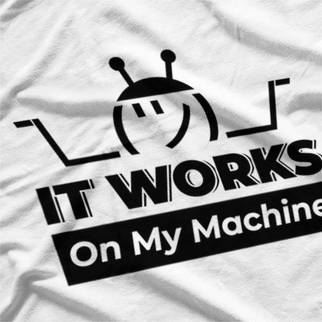 It Works On My Machine Programmer Excuse Funny Black Text T-Shirt