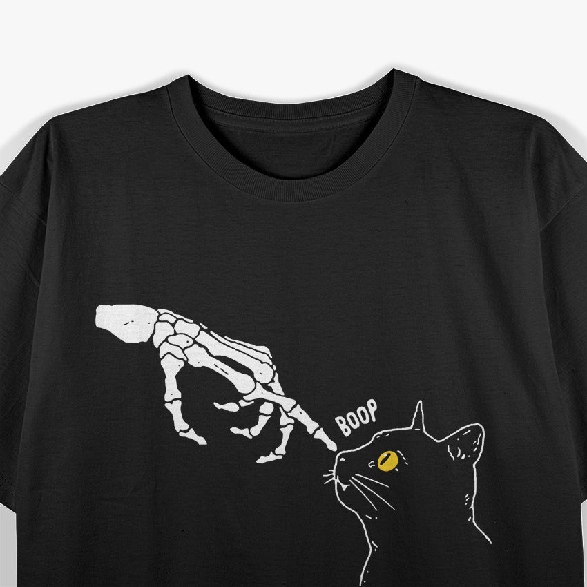 Halloween Black Cat And Skeleton Hand Boop T-Shirt