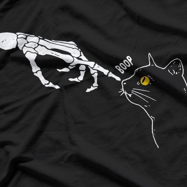 Halloween Black Cat And Skeleton Hand Boop T-Shirt