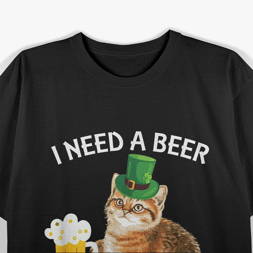 Irish Drinking Beer Cat I Need A Beer Right Meow St Patricks Day T-Shirt