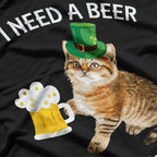Irish Drinking Beer Cat I Need A Beer Right Meow St Patricks Day T-Shirt