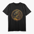 Dark Golden Fire Dragon A Blaze of Power and Mystique T-Shirt