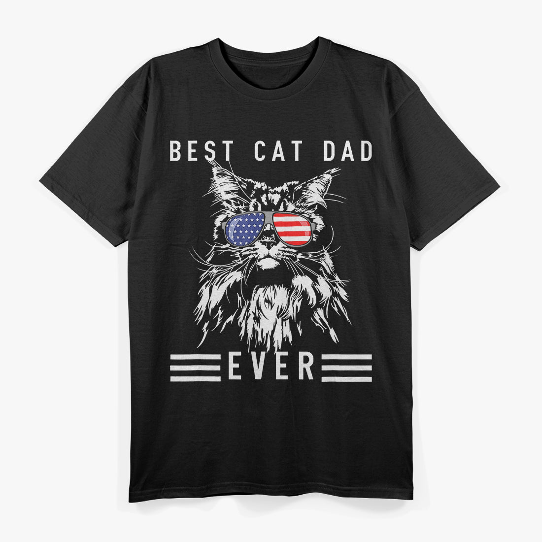 Cat Dad Ever Cool American Flag Sunglasses USA T-Shirt