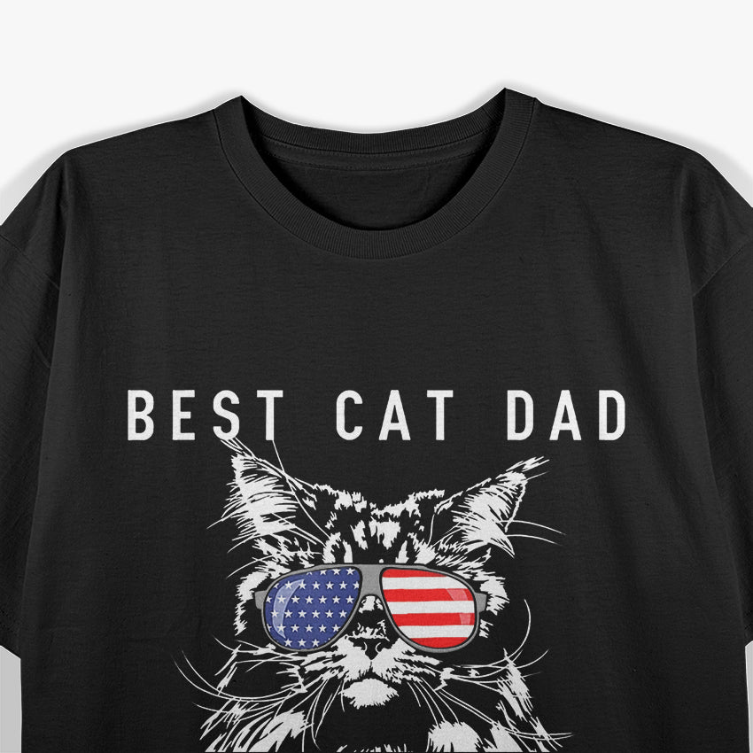 Cat Dad Ever Cool American Flag Sunglasses USA T-Shirt