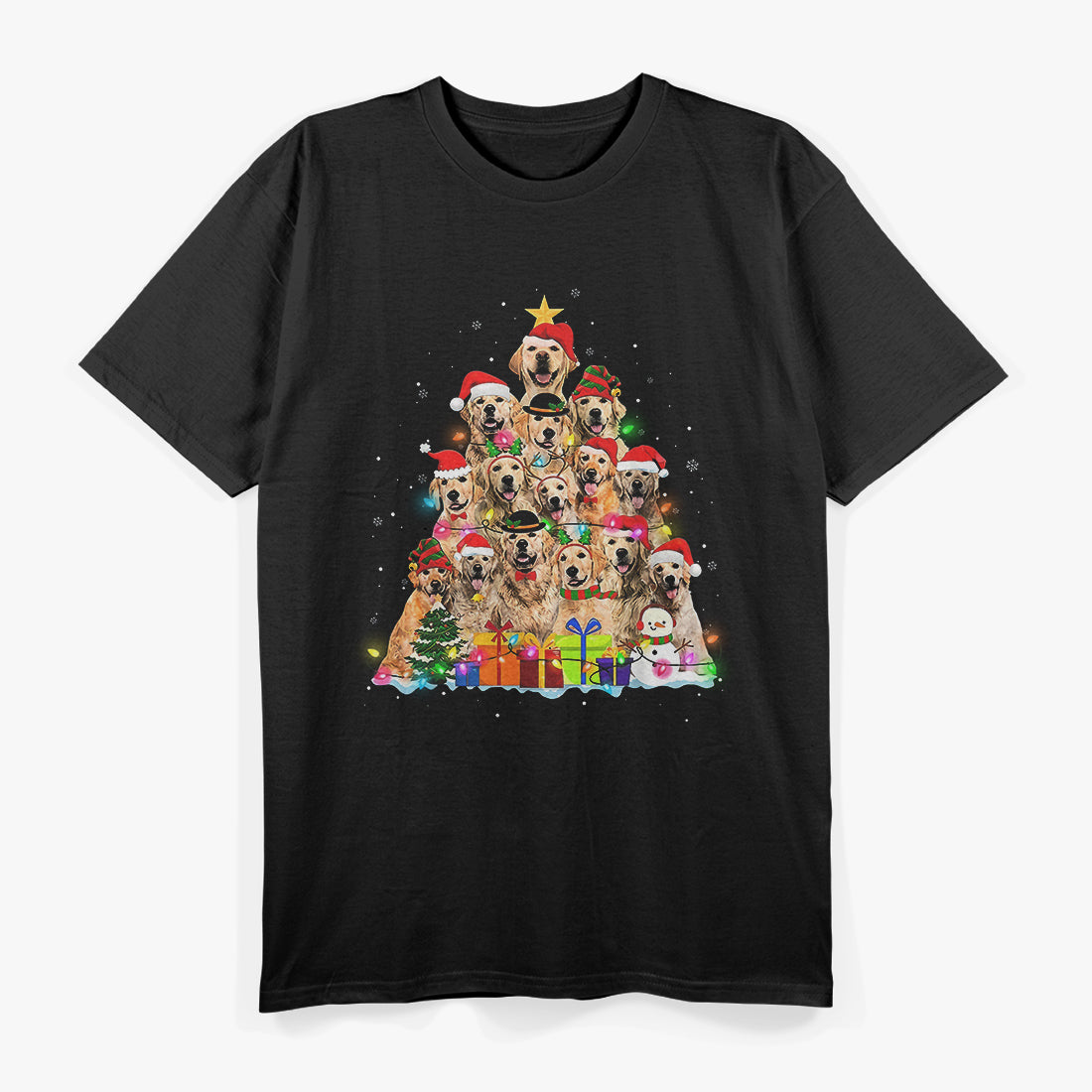 Golden Retriever Christmas Tree Santa T-Shirt