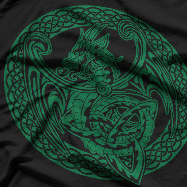 Dark Green Celtic Dragon Retro Mythical T-Shirt