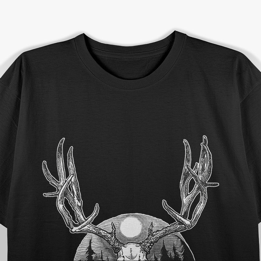 Horned Elk Skull Lord of the Woods Forest Spirit Wendigo T-Shirt
