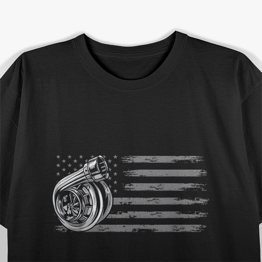 Turbo US Flag Tuner Car Guy Car Enthusiast Racing Drifting T-Shirt