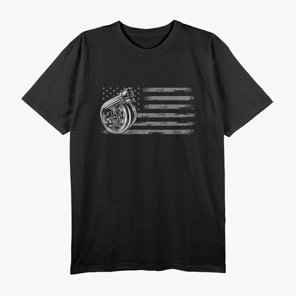 Turbo US Flag Tuner Car Guy Car Enthusiast Racing Drifting T-Shirt