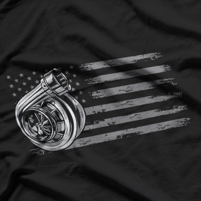 Turbo US Flag Tuner Car Guy Car Enthusiast Racing Drifting T-Shirt