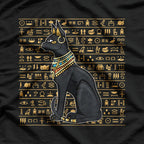 Cat Goddess Bastet Ancient Egyptian Hieroglyphs and Divine Power T-Shirt