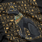 Cat Goddess Bastet Ancient Egyptian Hieroglyphs and Divine Power T-Shirt