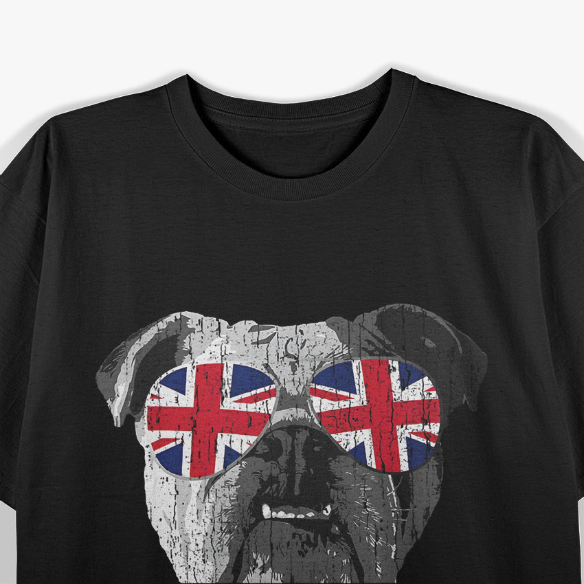 London UK English Bulldog Sunglasses Flag T-Shirt