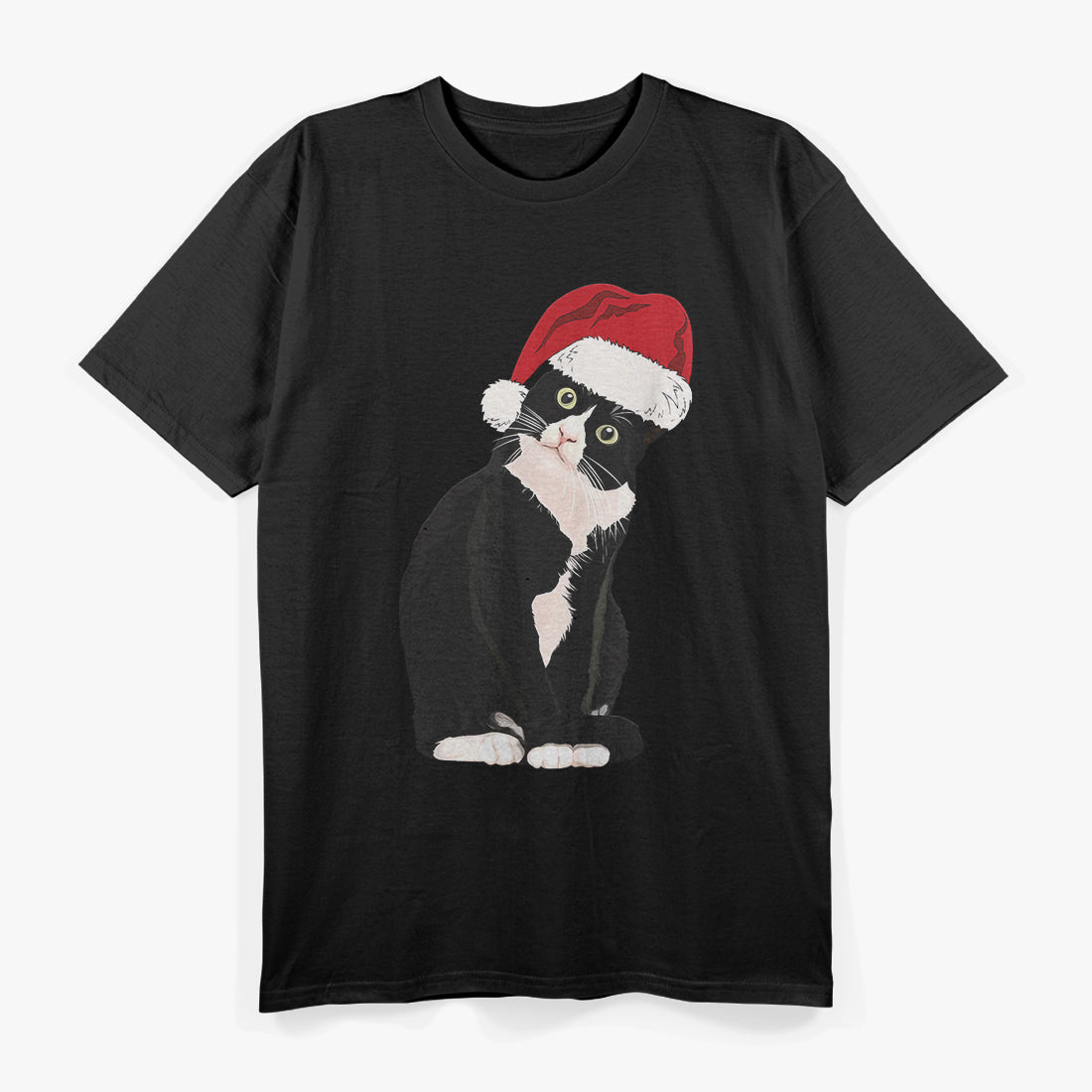 Tuxedo Cat Meow Santa Tuxie Christmas Tree Lights Cat Catmas T-Shirt
