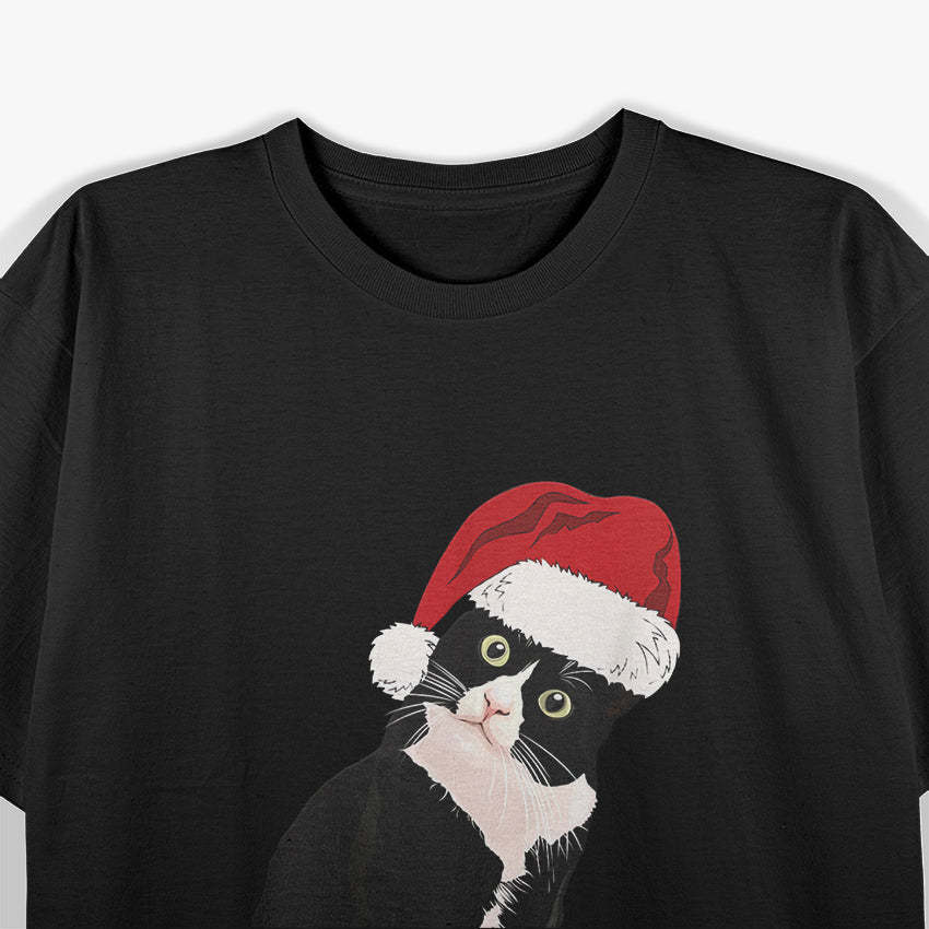 Tuxedo Cat Meow Santa Tuxie Christmas Tree Lights Cat Catmas T-Shirt