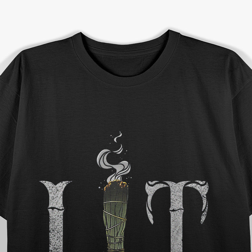 Lit Funny Halloween Witch Pagan Burning Sage Smudge Retro Vintage T-Shirt