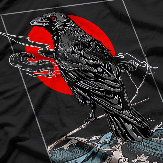 Red Moon Raven Graphic Black Crow in a Mystical Night Sky T-Shirt