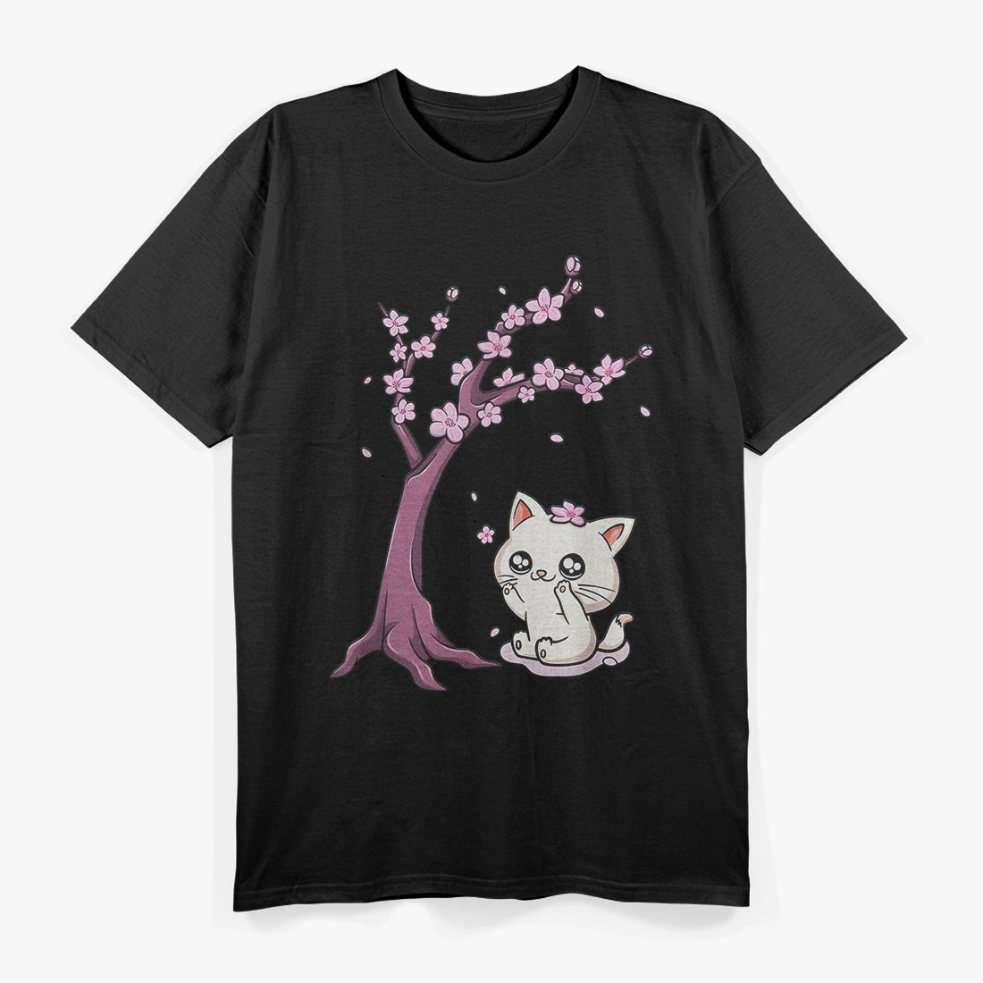 Kawaii Cat Cherry Blossom Anime Kitten Sakura Japanese T-Shirt