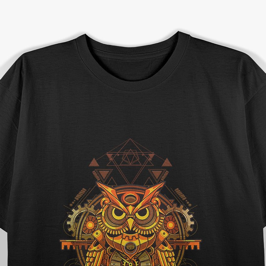 Mechanical Owl Steampunk-Inspired Wisdom in Motion T-Shirt