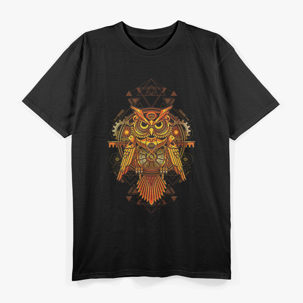 Mechanical Owl Steampunk-Inspired Wisdom in Motion T-Shirt