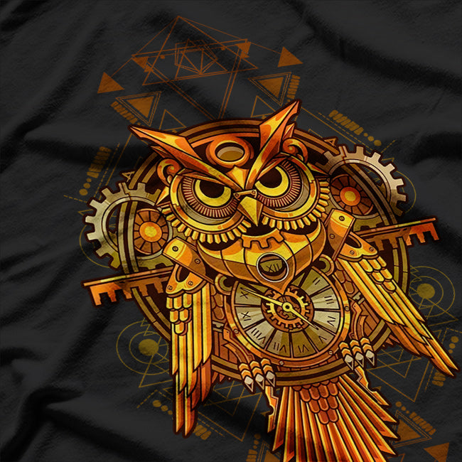 Mechanical Owl Steampunk-Inspired Wisdom in Motion T-Shirt