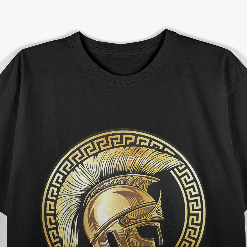 Spartan Helmet Gold Gladiator Strength and Honor in Battle T-Shirt