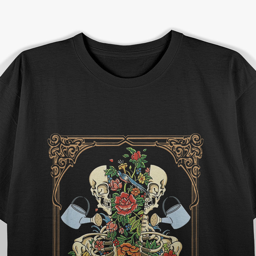 Tarot Card Skeleton Skull with Flowers and Plants T-Shirt