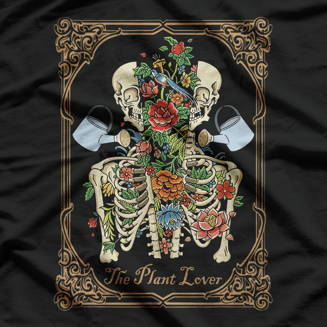Tarot Card Skeleton Skull with Flowers and Plants T-Shirt