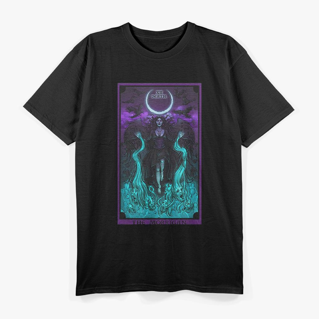 The Morrigan Death Tarot Card - Gothic Pagan Witch with Triple Moon Symbolism T-Shirt