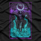 The Morrigan Death Tarot Card - Gothic Pagan Witch with Triple Moon Symbolism T-Shirt