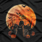 Black Cats, Moon, and Pumpkin Funny Halloween Horror Vibes T-Shirt