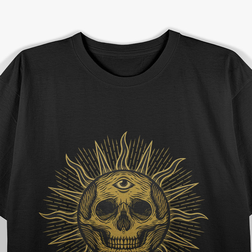 Skull Sun Gothic Symbolism of Light and Darkness T-Shirt