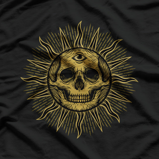 Skull Sun Gothic Symbolism of Light and Darkness T-Shirt