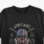 American Flag Guitar Vintage Rock and Roll Skull Guitarist T-Shirt