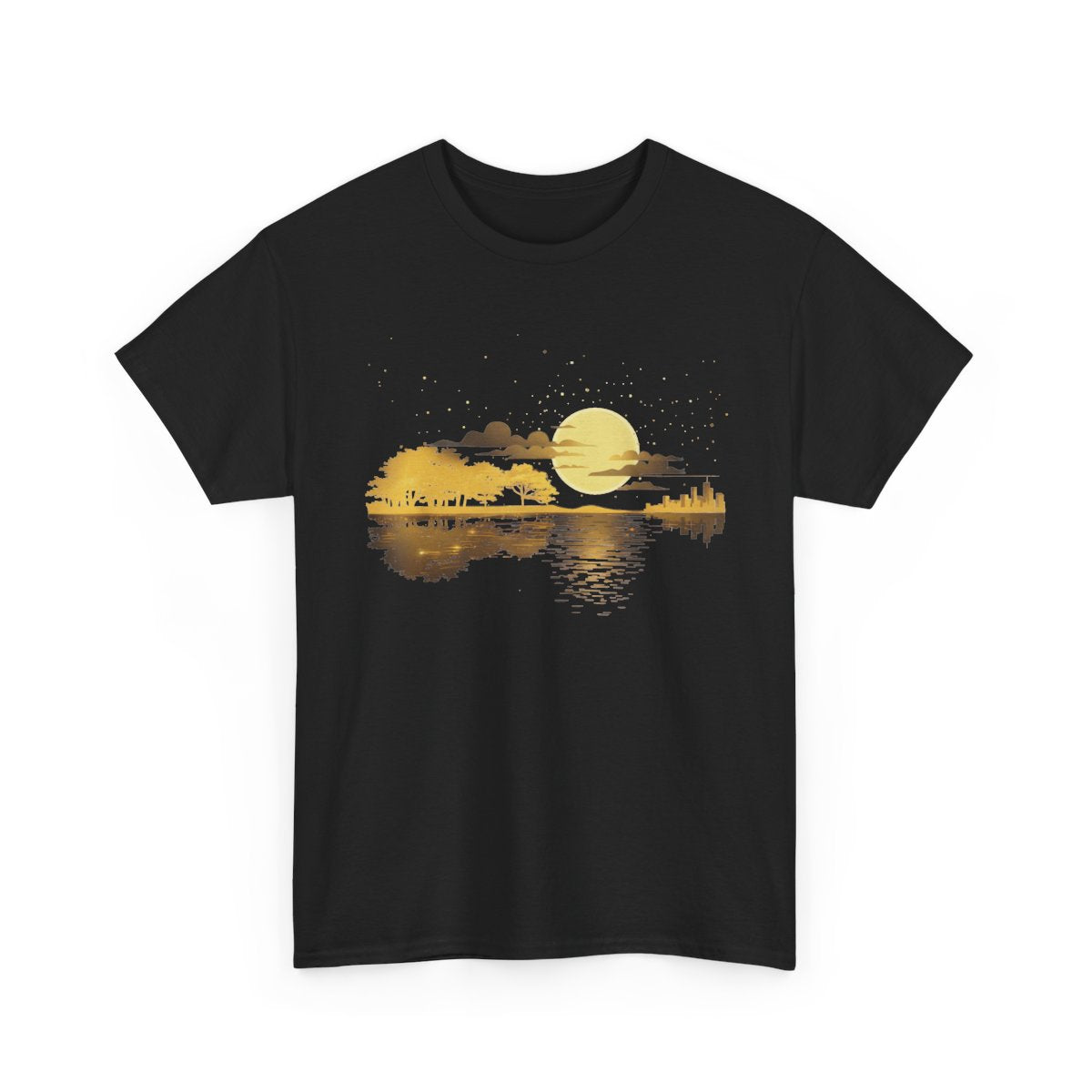 Acoustic Guitar – Moonlit Lake Landscape Graphic T-Shirt
