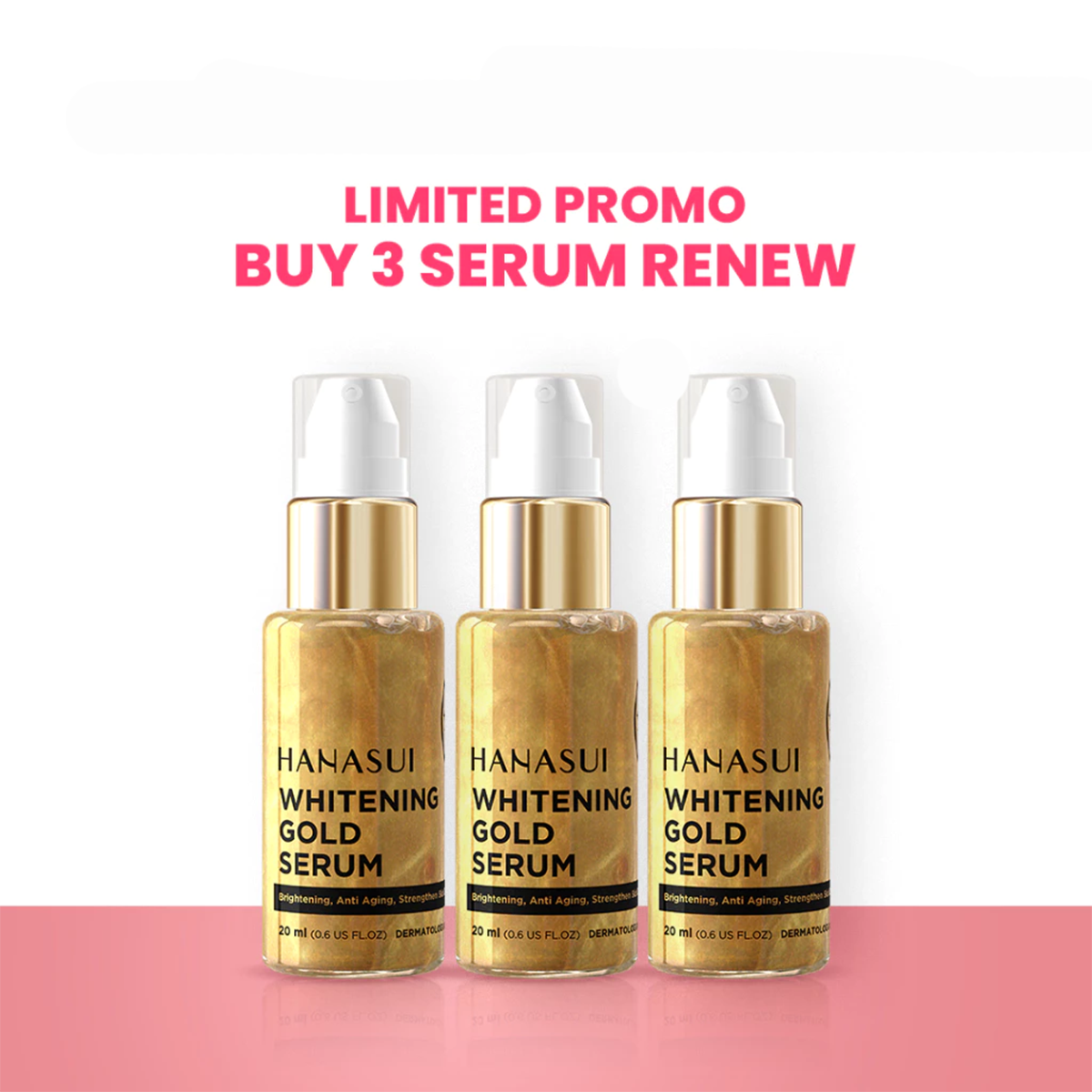 3Pcs Hanasui Whitening Gold Serum 4% Niacinamide 2% Vitamin C Brightening Anti-Aging