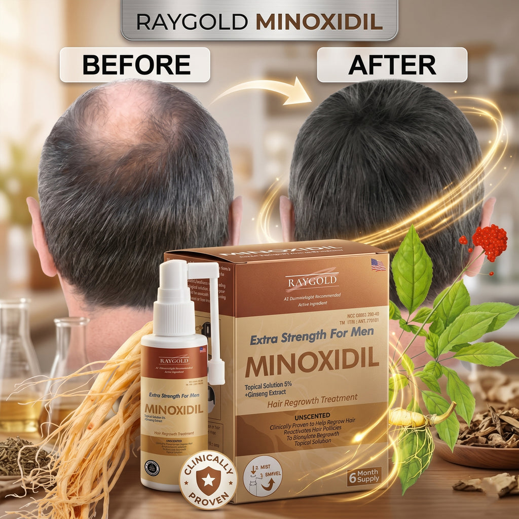 RAYGOLD Minoxidil 5% with Aloe Vera for Men | Hair & Beard Growth Treatment