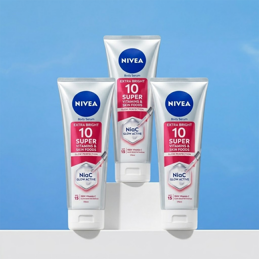 3 Pcs NIVEA Extra Bright 10 Super Vitamins Body Serum SPF15 170ml