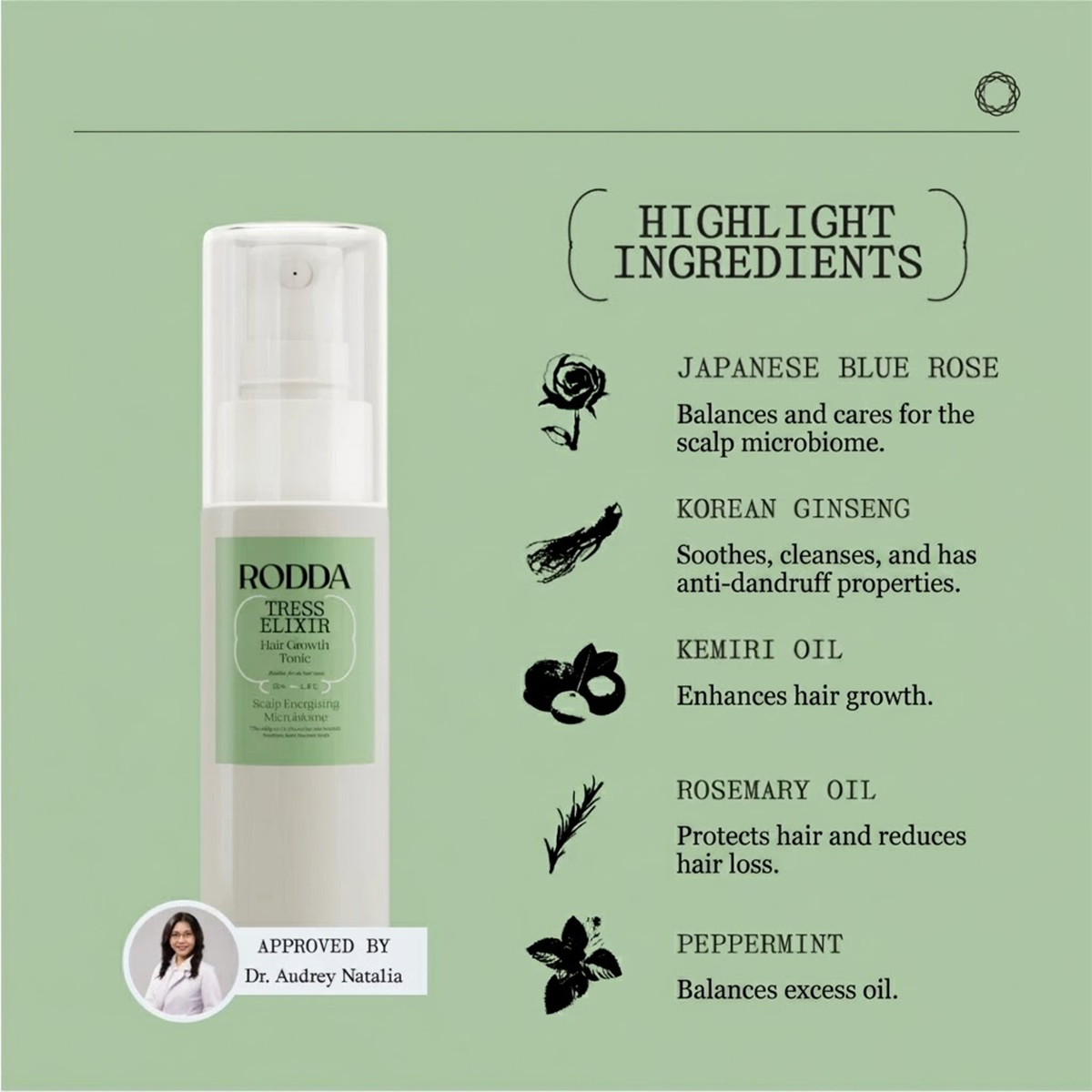 RODDA Tress Elixir Hair Tonic 50ml Rosemary Ginseng Candlenut Scalp Repair