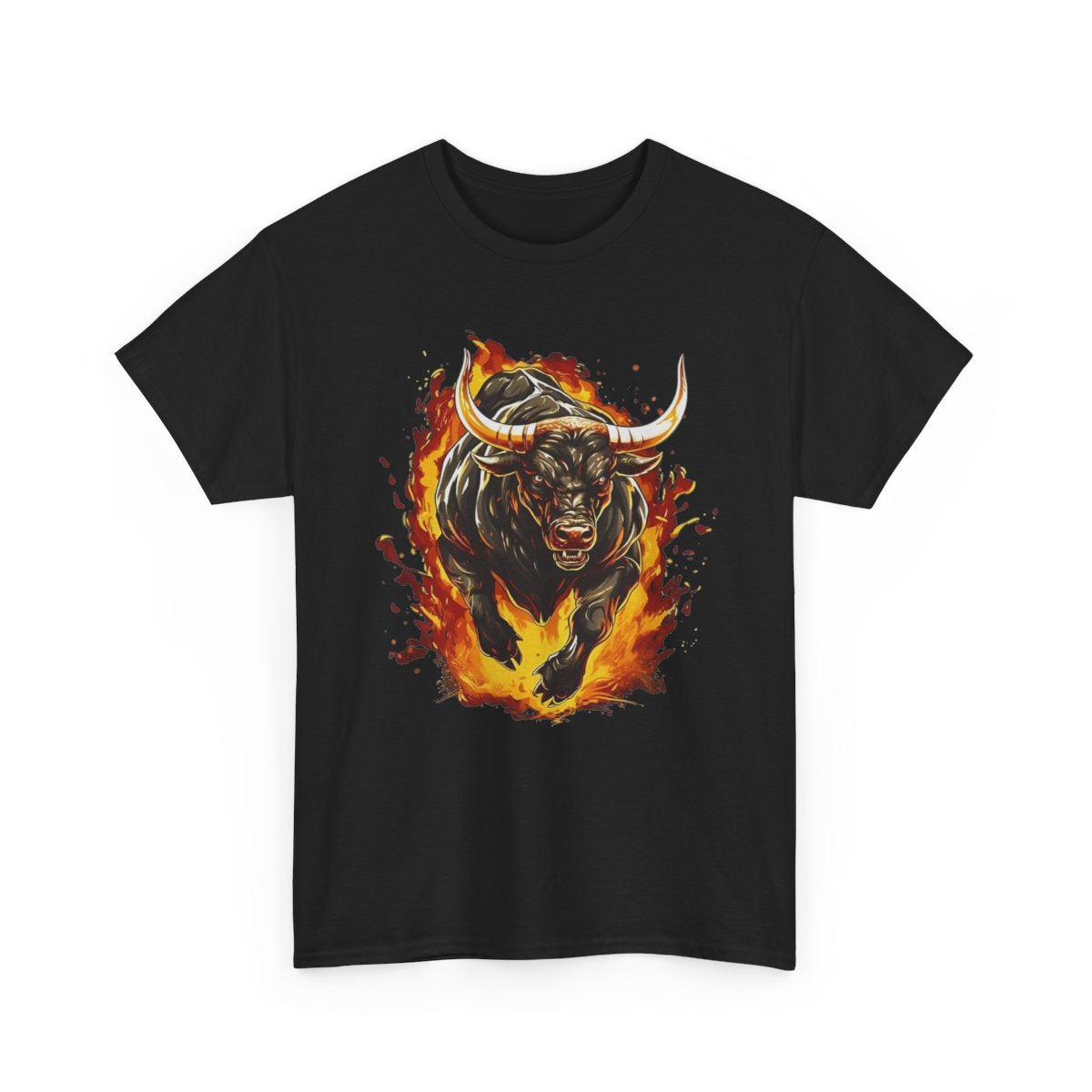 Charging Fire Bull – Raging Longhorn Flames Graphic T-Shirt