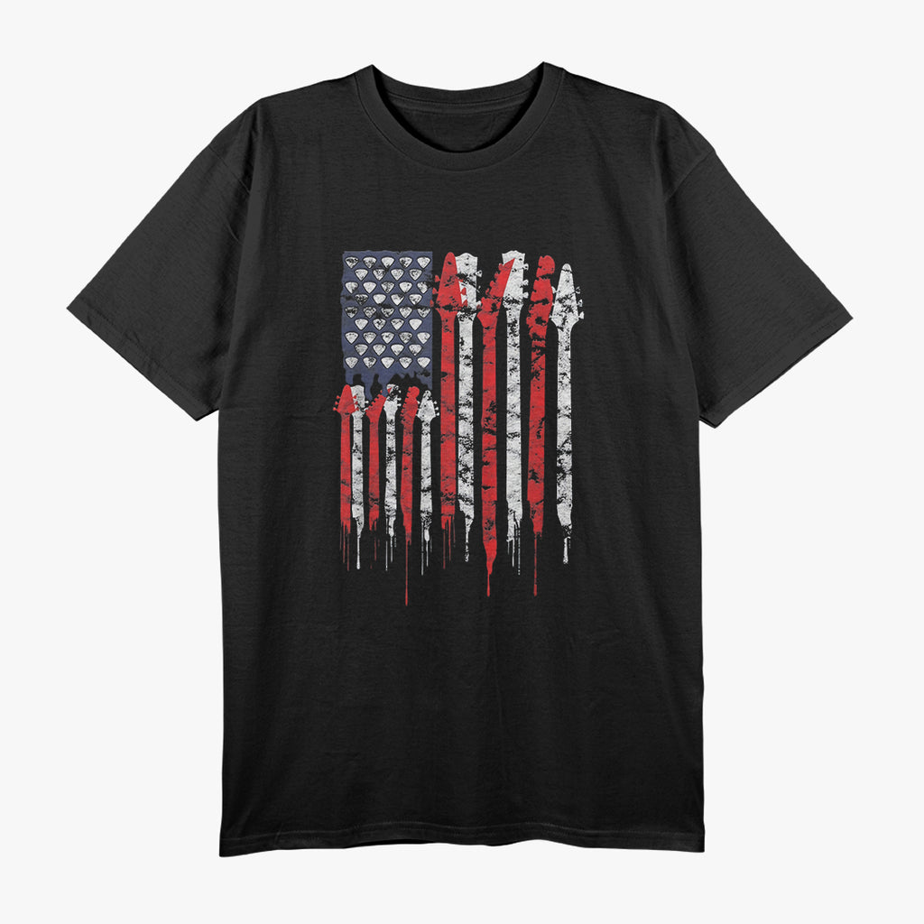 American Flag Guitar Red White Patriotic Music Lover T-Shirt