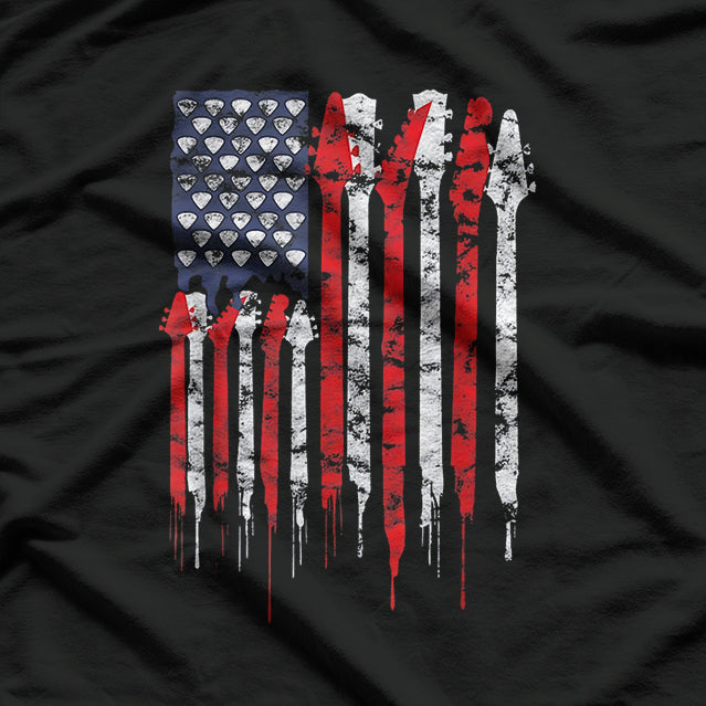 American Flag Guitar Red White Patriotic Music Lover T-Shirt