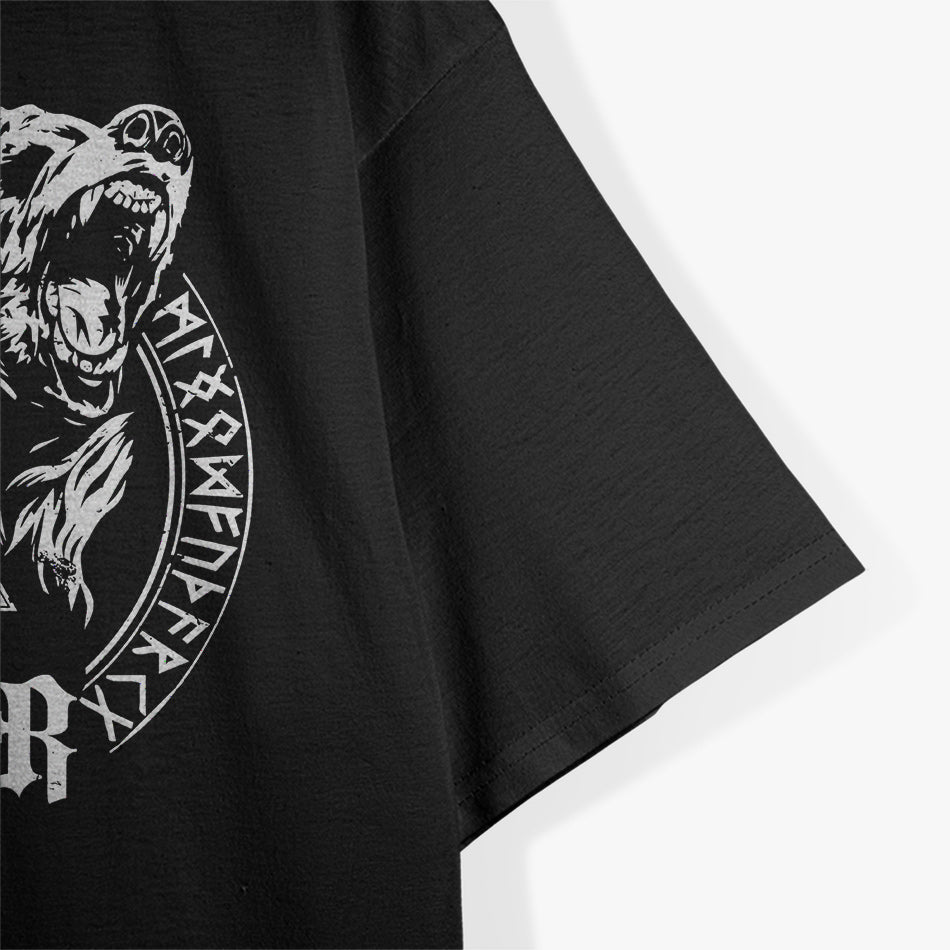 Berserker Bear Warrior: Odin's Fury, Runes, and the Valknut Symbol in Viking Lore T-Shirt