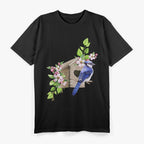 Blue Jay Bird - Birdhouse and Pink Blossoms - Bird Watching T-Shirt