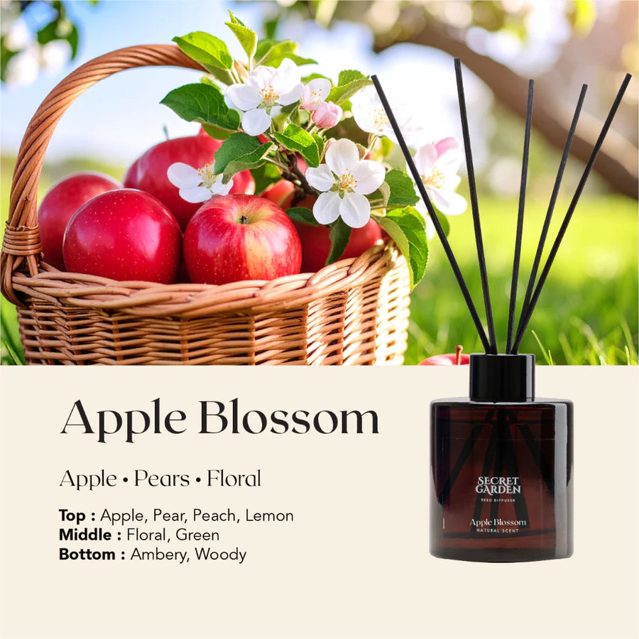 Secret Garden Apple Blossom Reed Diffuser 140ml – Aromatherapy Home Fragrance Diffuser