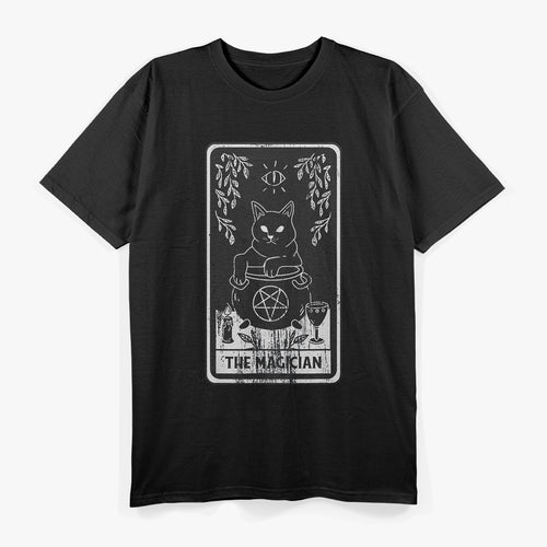Black Cat Magician Tarot Card Mastery of Magic, Intuition, and Transformation T-Shirt
