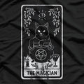 Black Cat Magician Tarot Card Mastery of Magic, Intuition, and Transformation T-Shirt