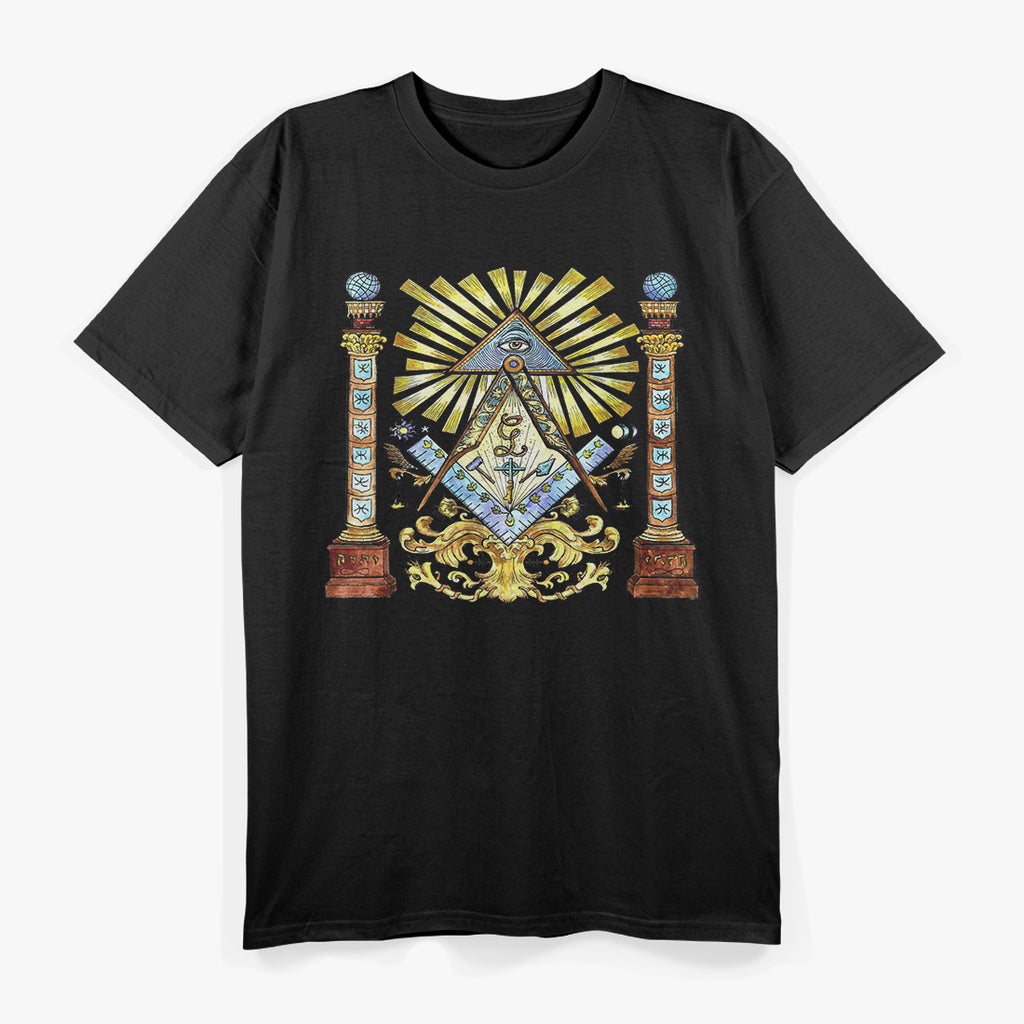 Freemason Watercolor Illustration Mysterious Illuminati Design T-Shirt