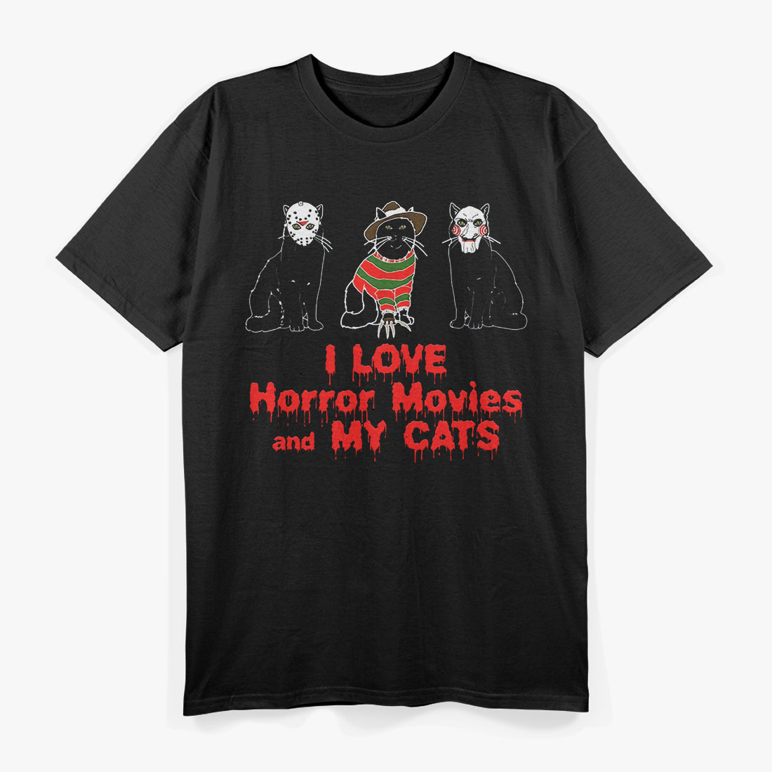 I Love Cats Graphic Black Cat Horror Movie T-Shirt